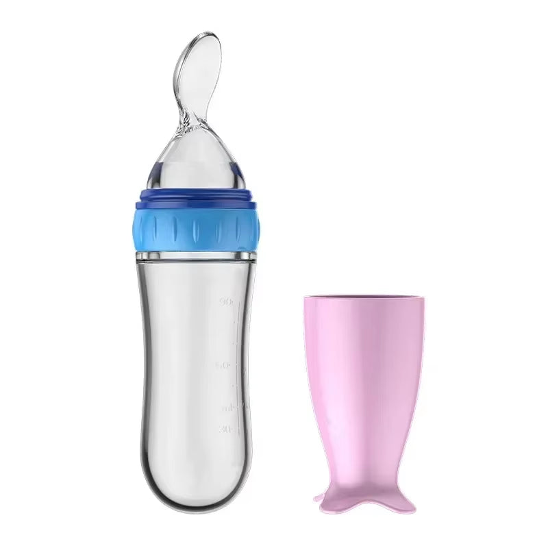 Baby Food Feeder, Silicone Baby Food Dispensing Spoon, 3 Oz Squeeze Feeding Spoons with Suction Cup for Boys Girl Kids Toddlers