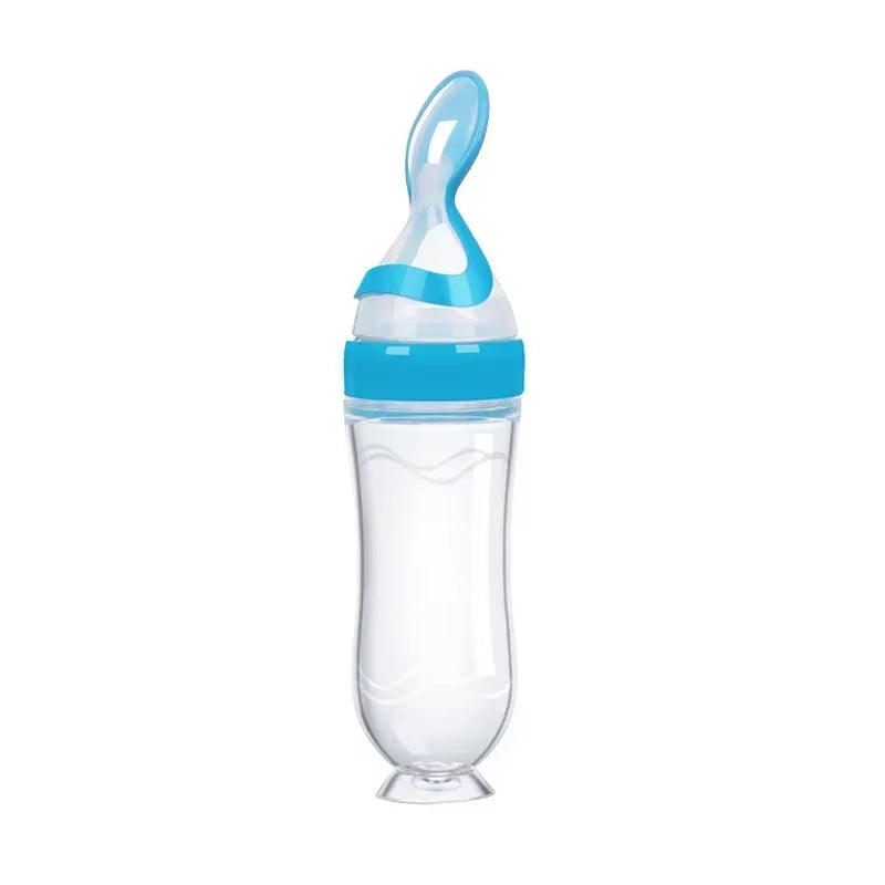 Baby Food Feeder, Silicone Baby Food Dispensing Spoon, 3 Oz Squeeze Feeding Spoons with Suction Cup for Boys Girl Kids Toddlers