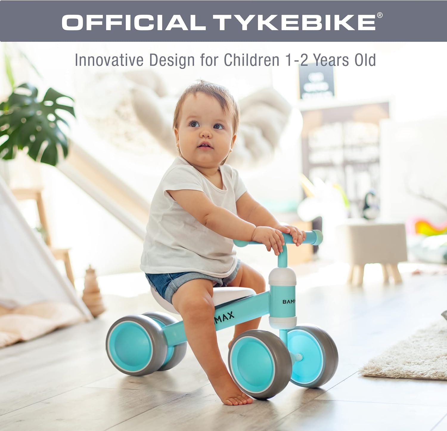 Official Tykebike® Toddler Ride on Toy | Baby & Toddler Balance Bike | Easy Glide Wheels & Safer Toddler Bicycle Steering | Indoor/Outdoor Alternative to Baby Walkers for Boys & Girls | Teal