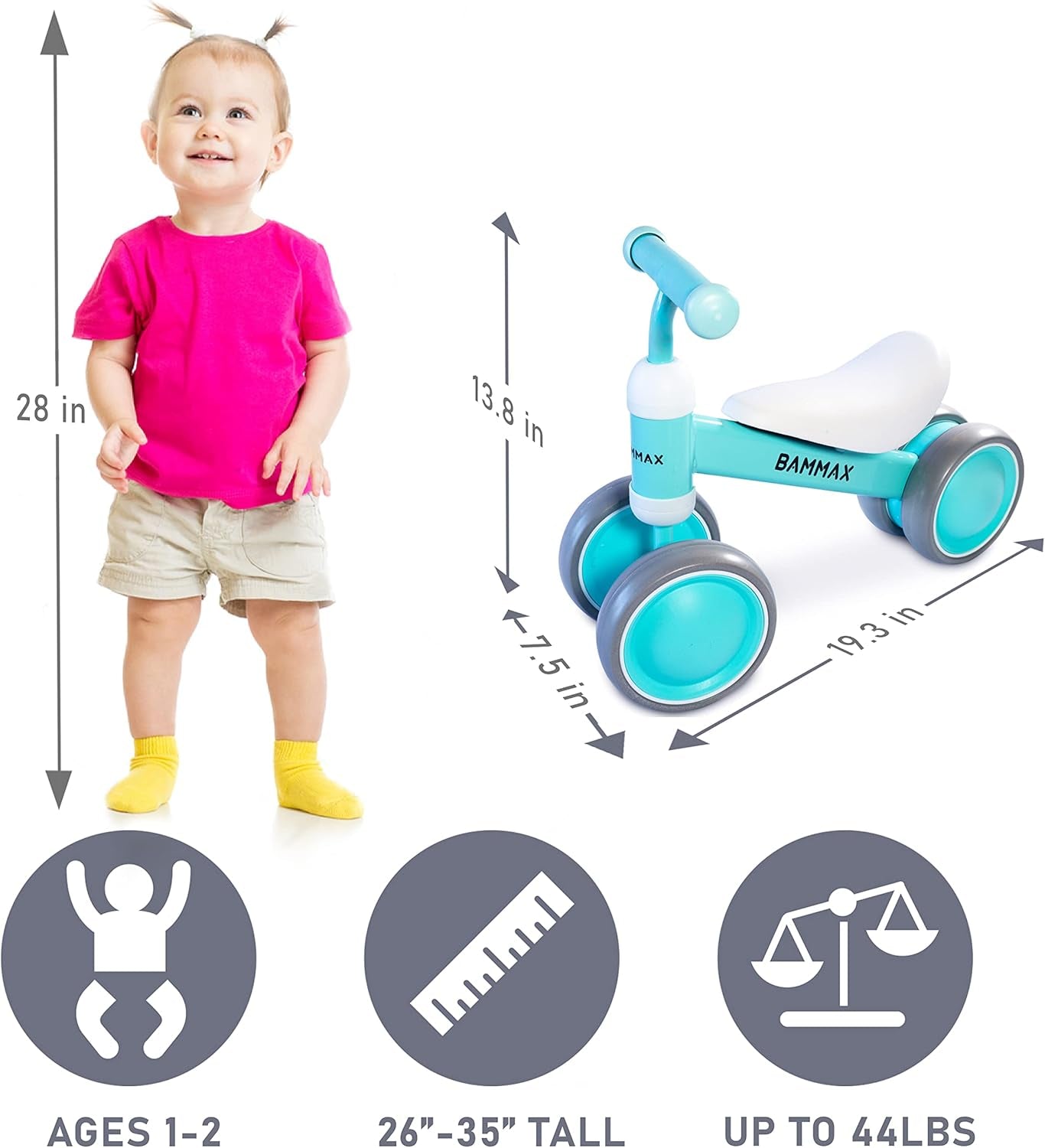 Official Tykebike® Toddler Ride on Toy | Baby & Toddler Balance Bike | Easy Glide Wheels & Safer Toddler Bicycle Steering | Indoor/Outdoor Alternative to Baby Walkers for Boys & Girls | Teal